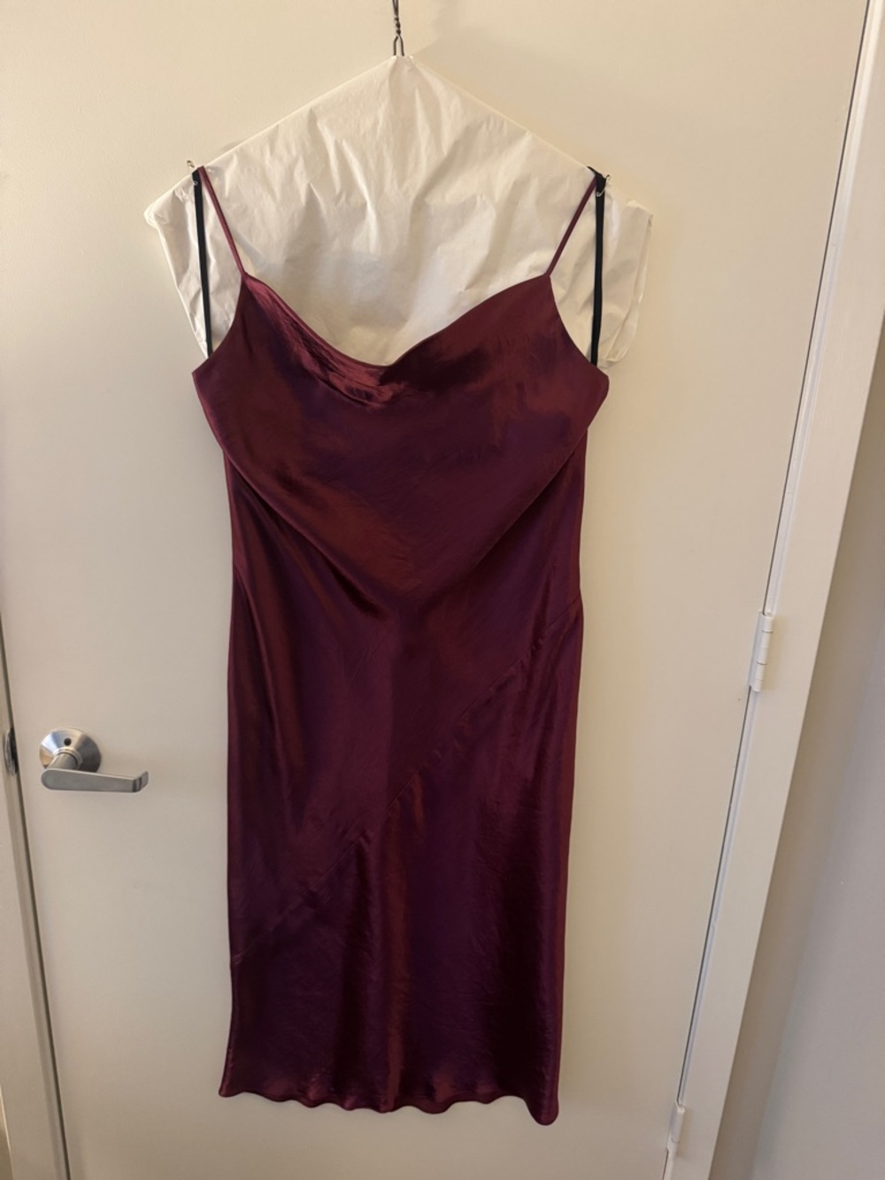 Babaton Satin Slip Midi Dress in Wine